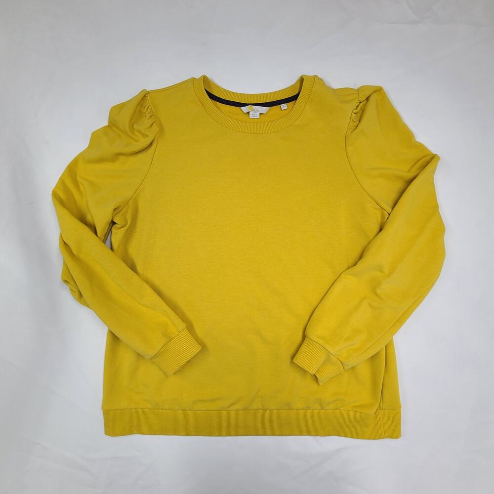 Boden Puff Sleeve Sweatshirt Mustard Yellow Ribbed Trim Feminine Casual 12 - Picture 6 of 13